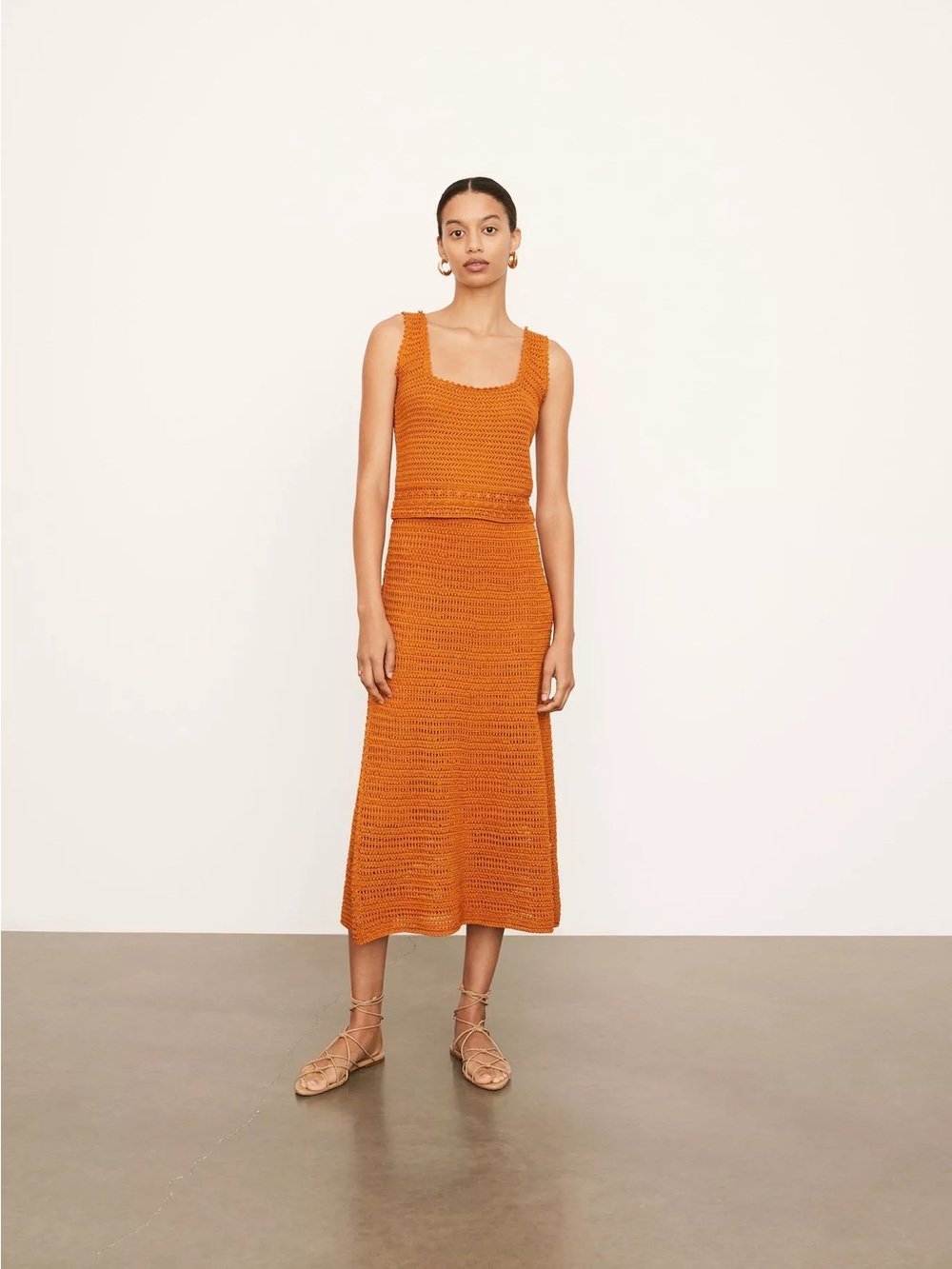 Vince Crochet Tank Top in Burnt Orange